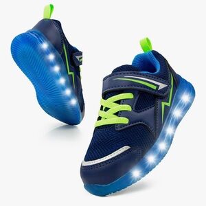 Toddler Boy Light Up Navy and Lime Athletic Sneakers Size 7